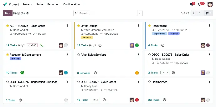 Odoo projectcalculatie dashboard